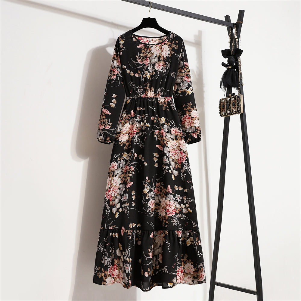 2023 Sping Summer Bohemian Women Maxi Dress Casual Long Sleeve High Waist Beach Woman Chiffon Dresses Floral Vestidoes Mujer New - Smarsty