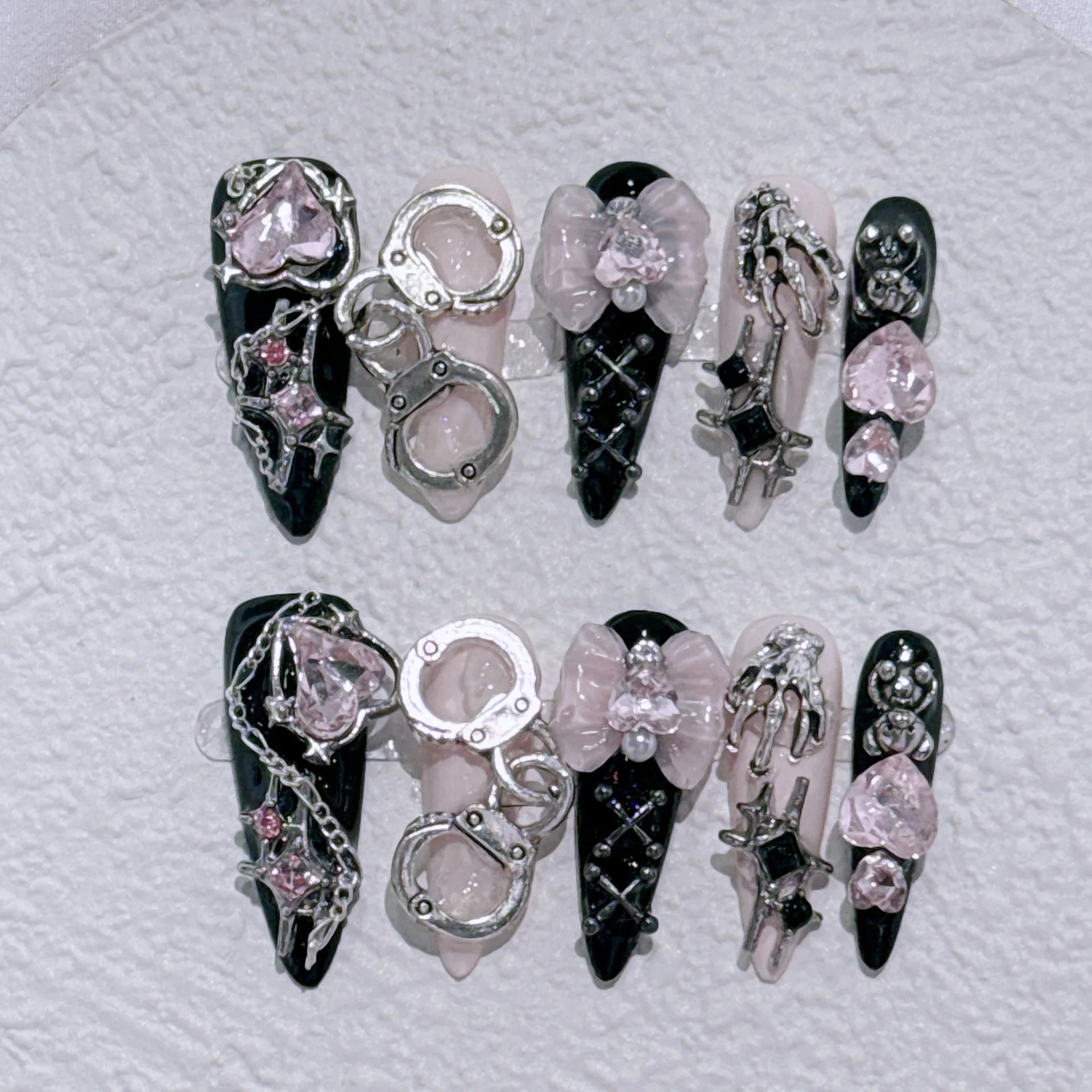 Dark Black Stiletto Press On Nails with Butterfly Design - Smarsty