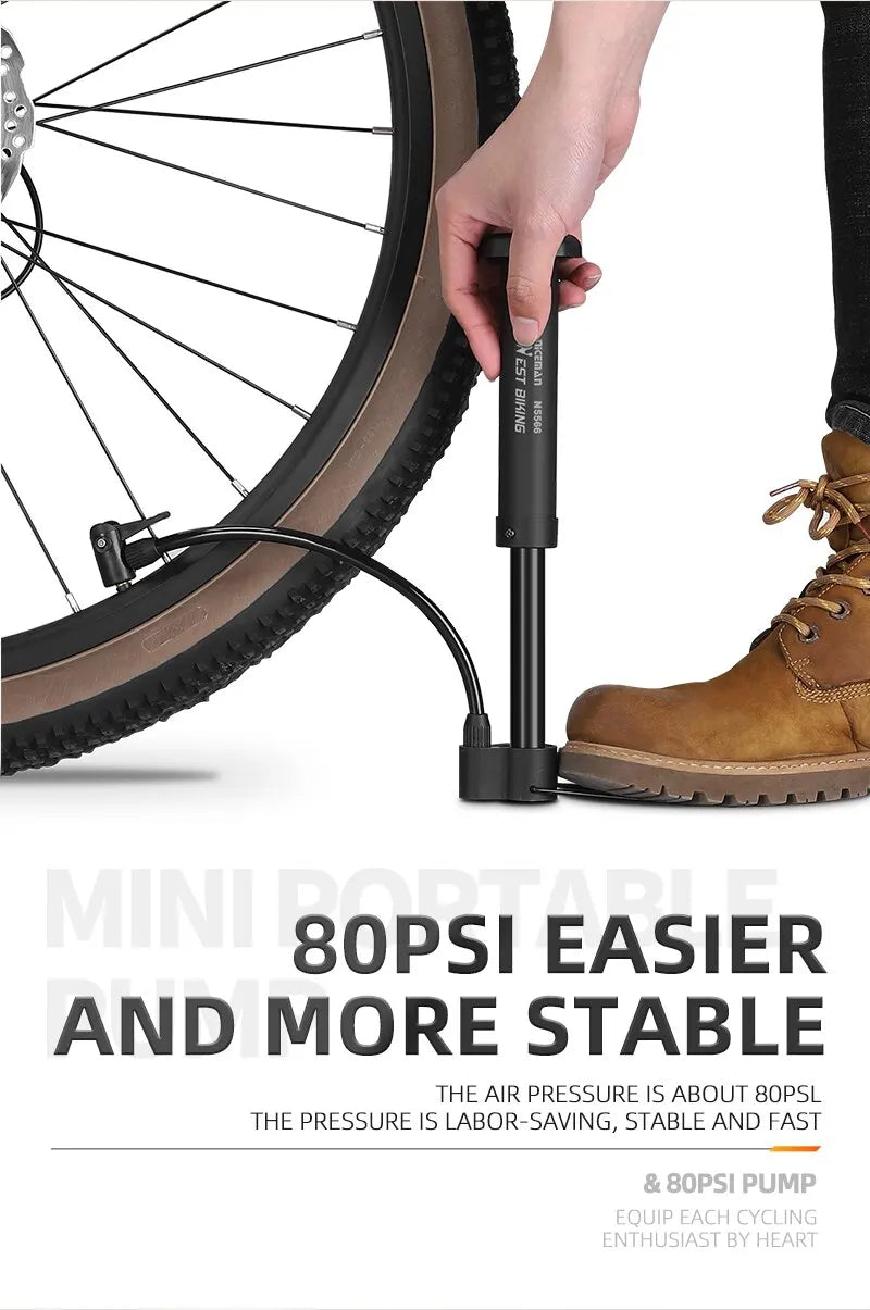 WEST BIKING MTB Bicycle Pump 80 PSI Bike Manual Air Pump Balloon Tire Inflator Schrader Valve Floor Pump Cycling Accesories - Smarsty