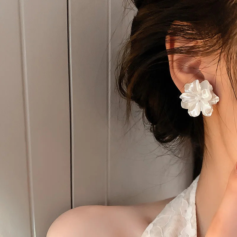 Acrylic Camellia Flower Stud Earrings Lightweight Bridal - Smarsty