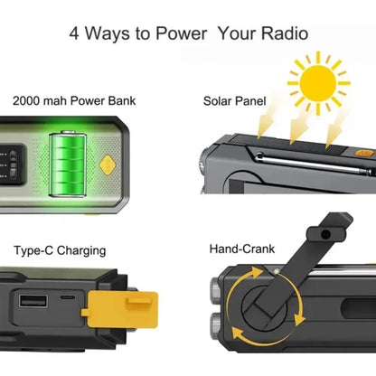 Solar Hand Crank Powered Camping Light With AM/FM Radio Outdoor 2000mAh USB Charging Multifunctional Hand Dynamo LED Flashlight by Smarsty