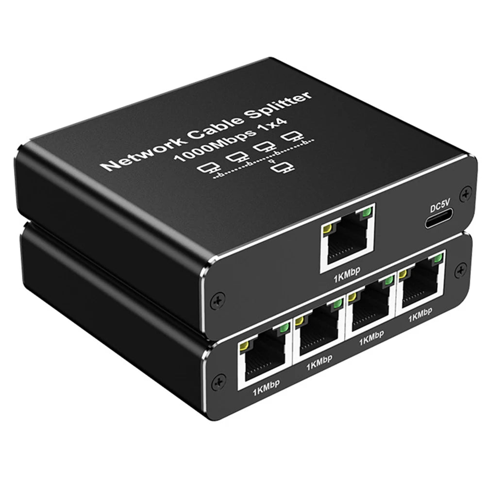 1 To 4 RJ45 Splitter High Speed 1000Mbps Network Connector Splitter HUB 4 Devices Simultaneously Networking for Cat6/7/8 Cable