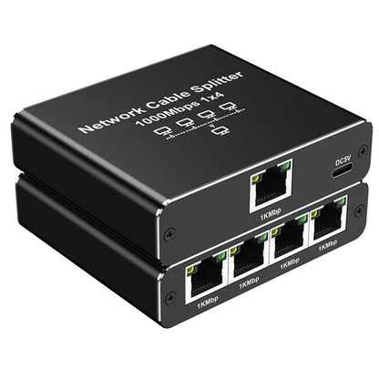 1 To 4 RJ45 Splitter High Speed 1000Mbps Network Connector Splitter HUB 4 Devices Simultaneously Networking for Cat6/7/8 Cable