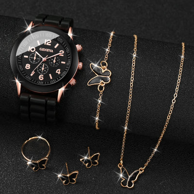 Fashionable Women Quartz Watches Set with Silicone Bands - Smarsty