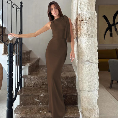 Hugcitar Fashion Solid O Neck Sleeveless Patchwork Sexy Bodycon Maxi Prom Dress Summer Women Clothes Party Festival Club Y2K - Smarsty