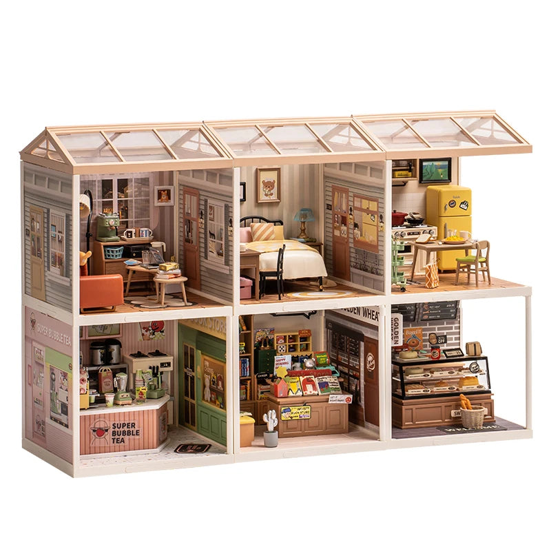 Robotime Rolife 3D Puzzle Model Super Store Series Happy Meals Kitchen Plastic DIY Miniature House Kit Building Blocks Kits