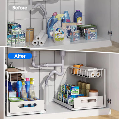 Under Sink 2 Tier Sliding Cabinet Basket Organizer Drawer Pull Out Cabinet Multi-Purpose Sink Organizer for Bathroom Kitchen by Smarsty