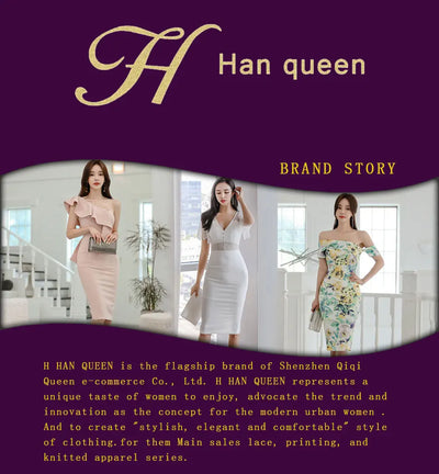 H Han Queen Spring New Elegant Casual Work Party Dresses Floral Crochet Hollow Out Lace Patchwork Casual Office Midi Dress - Smarsty