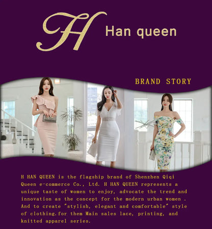 H Han Queen Spring New Elegant Casual Work Party Dresses Floral Crochet Hollow Out Lace Patchwork Casual Office Midi Dress - Smarsty