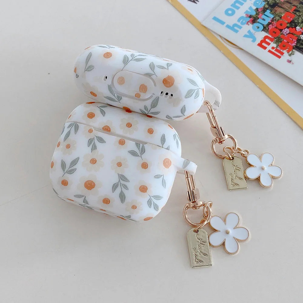 Flower Print Silicone Case For Apple AirPods 4 With Keychain - Smarsty