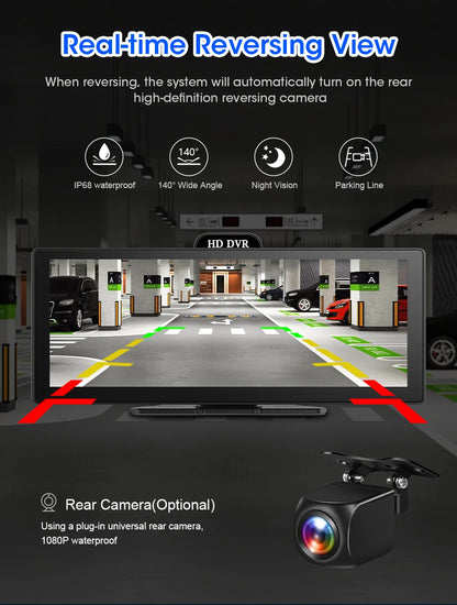 4K Dash Cam With Dual Lens GPS Navigation Wireless CarPlay - Smarsty