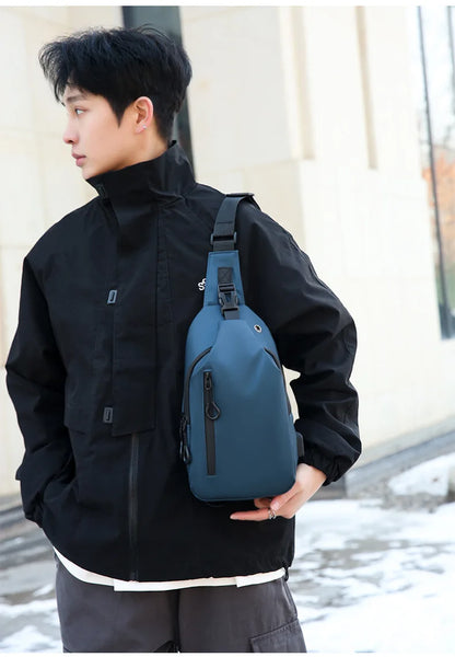 Mens Nylon Chest Bag With USB Charging Compact Crossbody - Smarsty