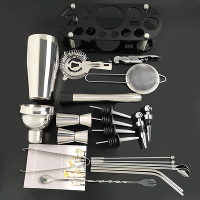 Boston Cocktail Shaker Bar Tool Set with Holder - Smarsty
