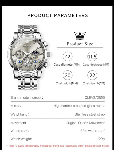 OLEVS Luxury Quartz Watch with Moon Phase Feature - Smarsty