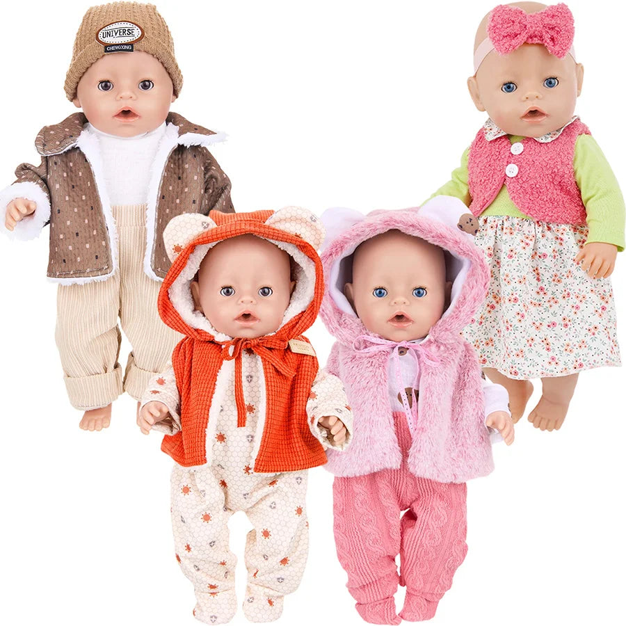 Doll Clothes For 43cm Baby Doll Leather Jacket Pants Jumpers Rompers Set For 18 Inch American Doll Coat Winter Clothes
