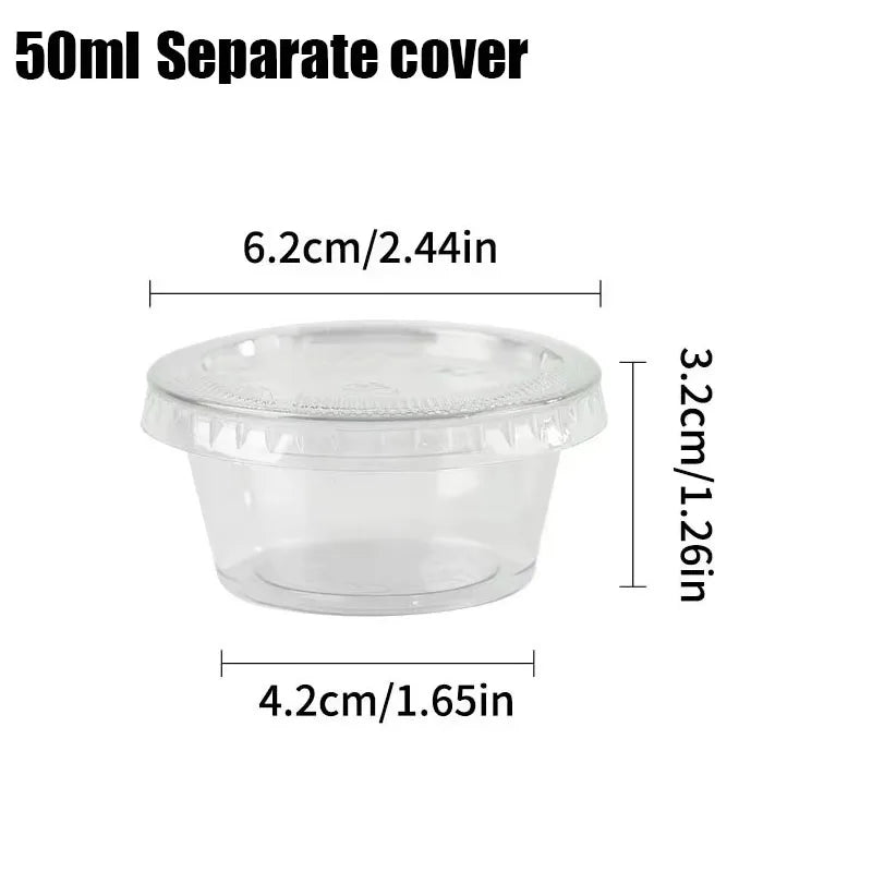 50/100pcs  2oz Portion Cups With Lids Disposable Plastic Sauce Container Box Salad Dressing Seasoning Mini Kitchen Organizer