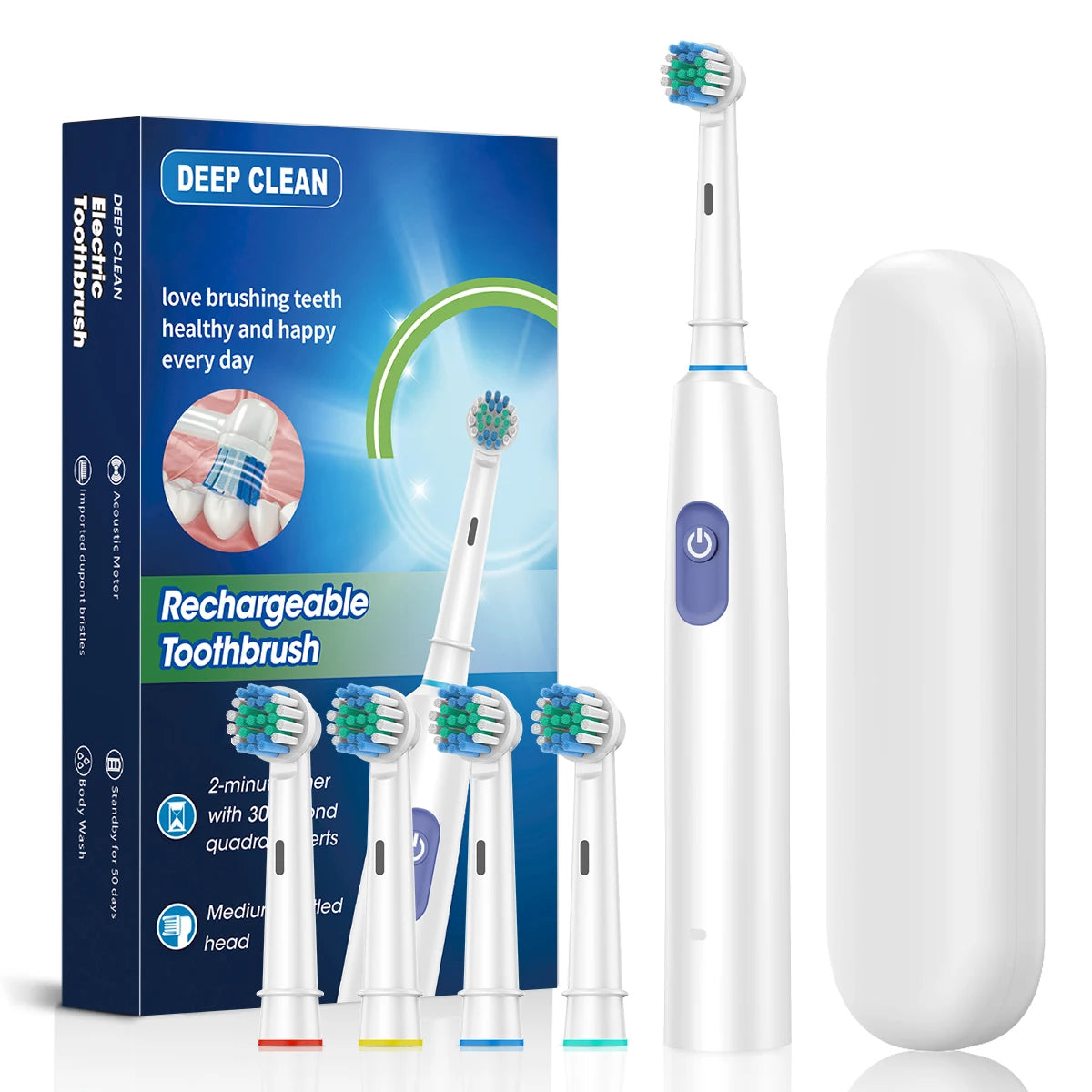 Rechargeable Electric Toothbrush with 8 Soft Brush Heads - Smarsty