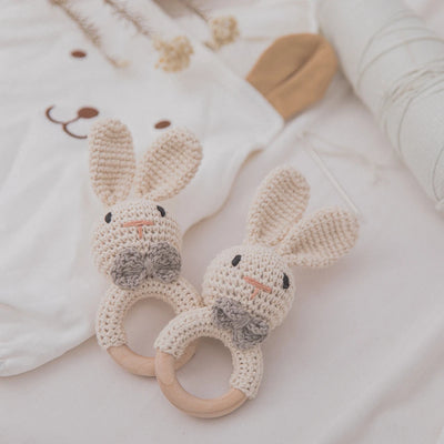 Baby Crochet Rattle Wooden Teether Toy BPA Free Wood Rodent Rabbit Rattle Baby Mobile Play Gym Newborn Educational Music Toys by Smarsty