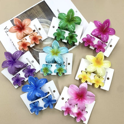 Bohemian Plumeria Hair Claw Clips Set Lightweight Beach - Smarsty
