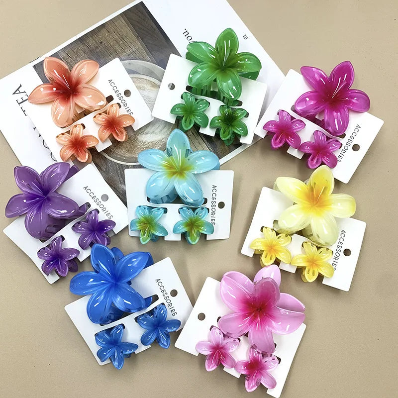 Bohemian Plumeria Hair Claw Clips Set Lightweight Beach - Smarsty