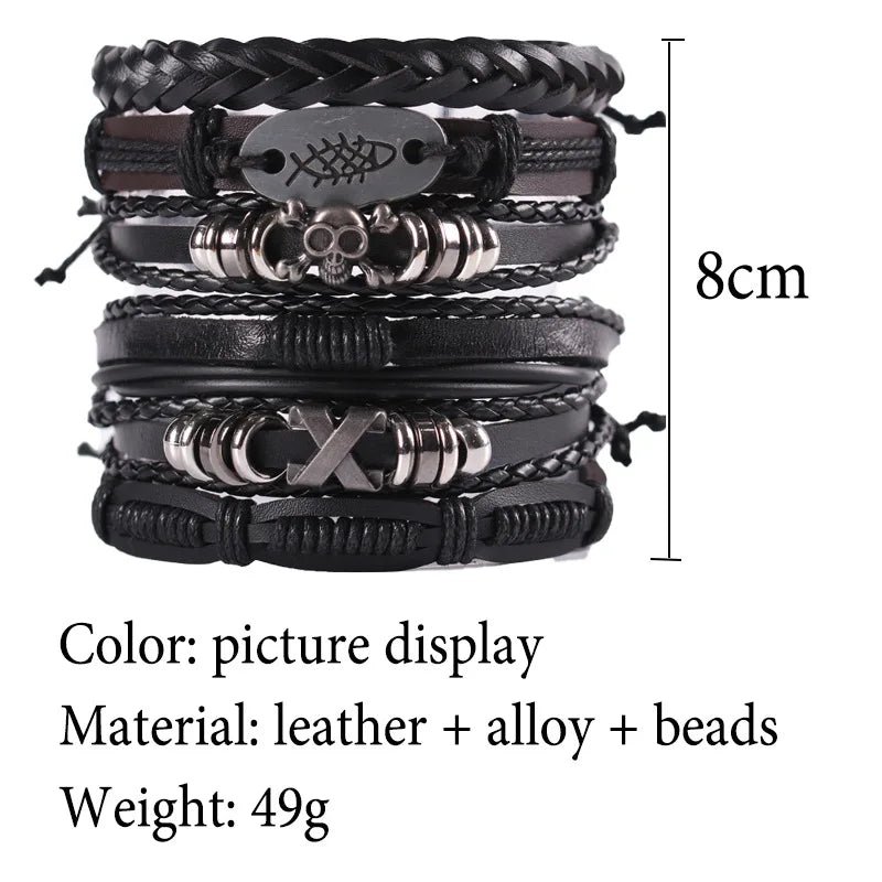 Viking Leather Bracelet For Men Adjustable Skull Design - Smarsty