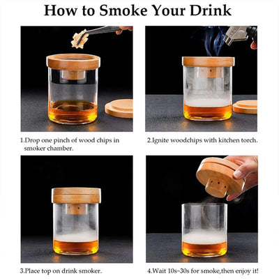 Glass Top Smoker Cocktail Smoker Kit With 4PCS Wood Chips Bartender Accessories For Whiskey Drinks Smoking Gift Kit for Men - Smarsty