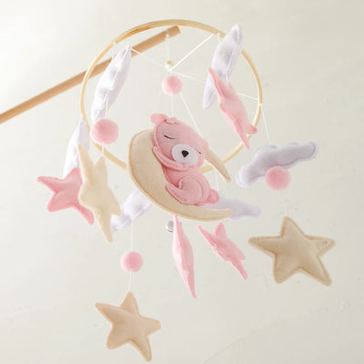 Wooden Crib Mobile Baby Bed Bell Rattle Toy Soft Felt Cartoon Bear Mobile Hanging Newborn Music Box Bed Bell Hanging Bracket Toy by Smarsty