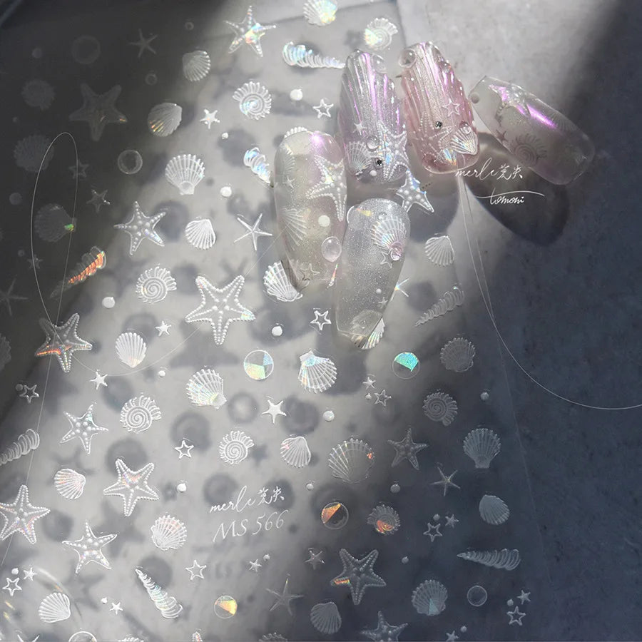 5D Summer Beach Nail Stickers with Shiny Sea Designs - Smarsty
