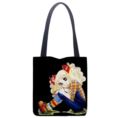Cartoon Candy Handbag Linen Tote Top Handle For Women - Smarsty