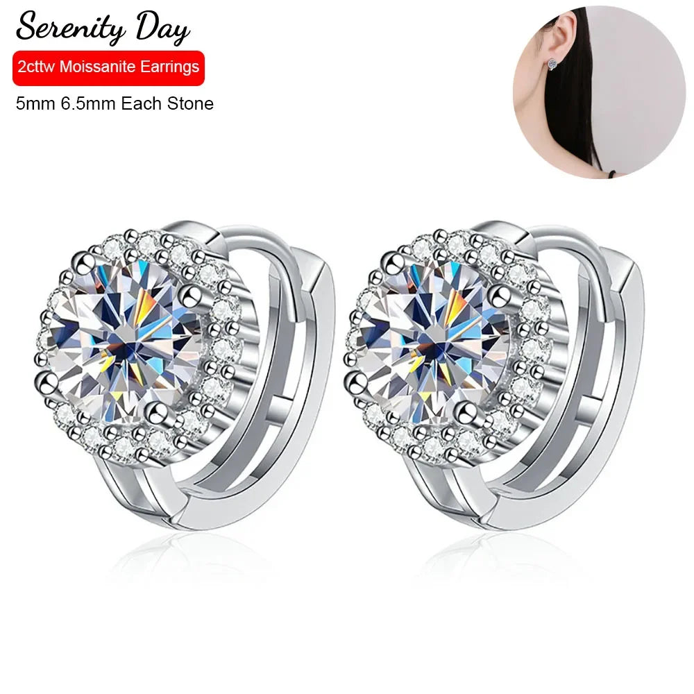 Moissanite Hoop Earrings Sterling Silver Bridal Sparkle - Smarsty