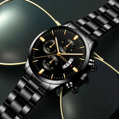 Luxury Black Stainless Steel Men's Watch with Calendar Feature - Smarsty