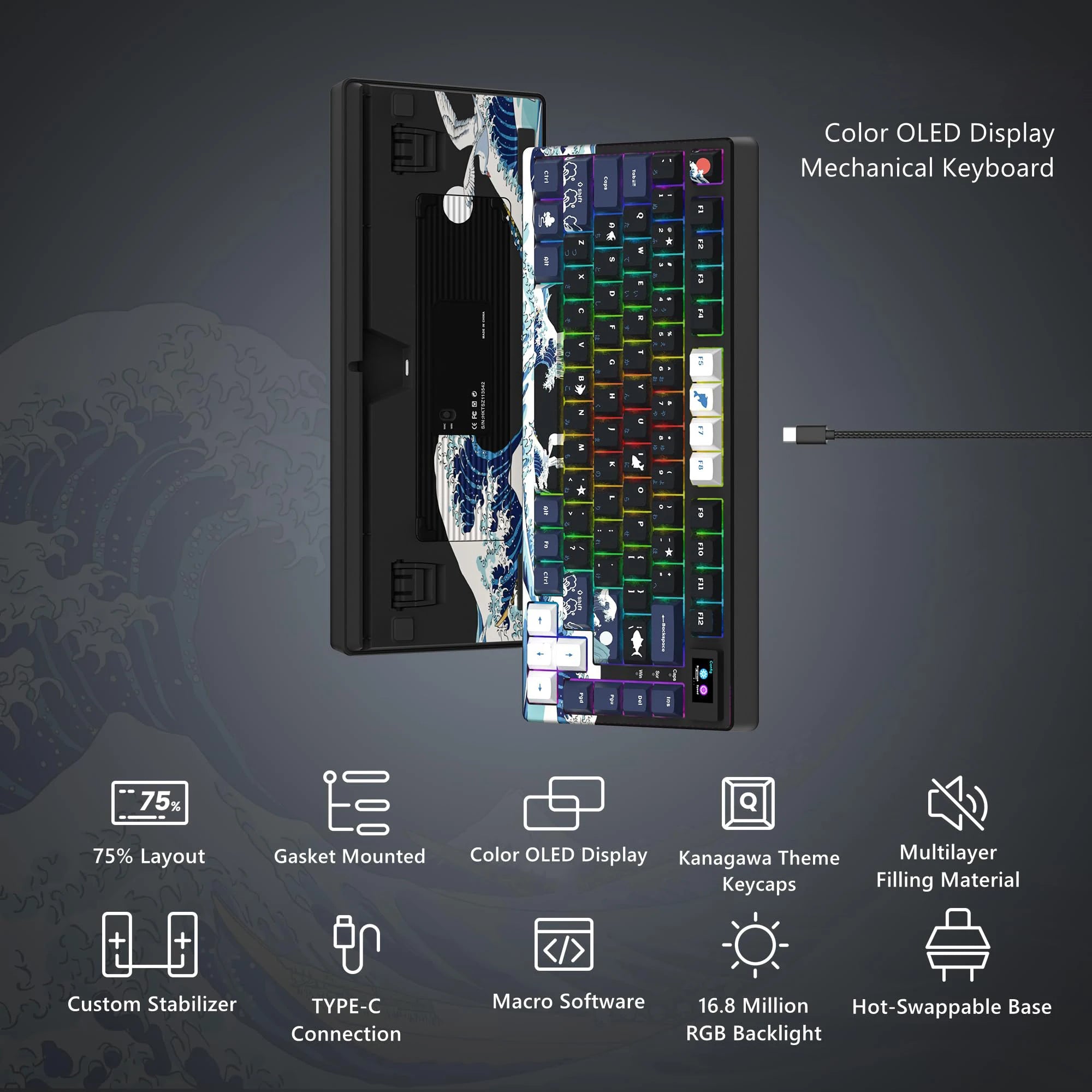Wired Mechanical Keyboard With OLED Display Hot Swappable