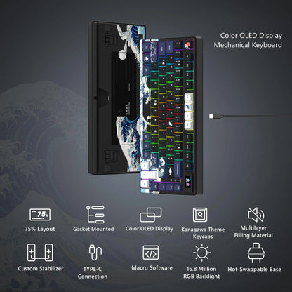 Wired Mechanical Keyboard With OLED Display Hot Swappable