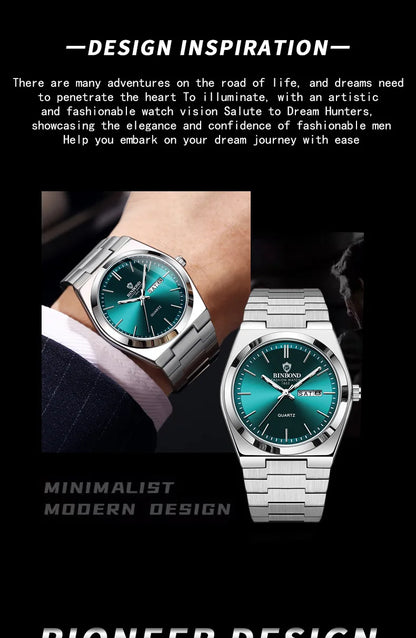 Luxury Stainless Steel Men's Watch with Double Calendar - Smarsty