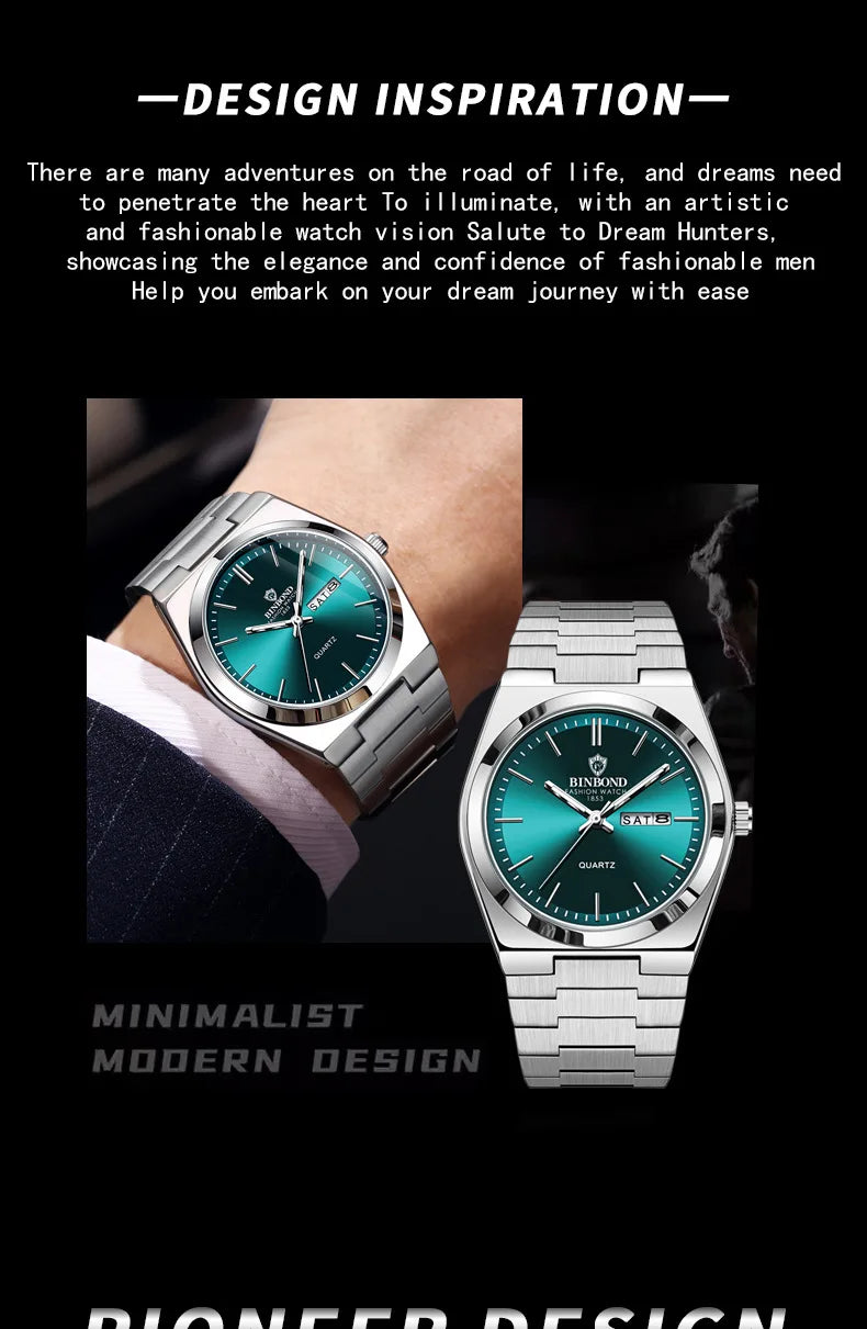 Luxury Stainless Steel Men's Watch with Double Calendar - Smarsty