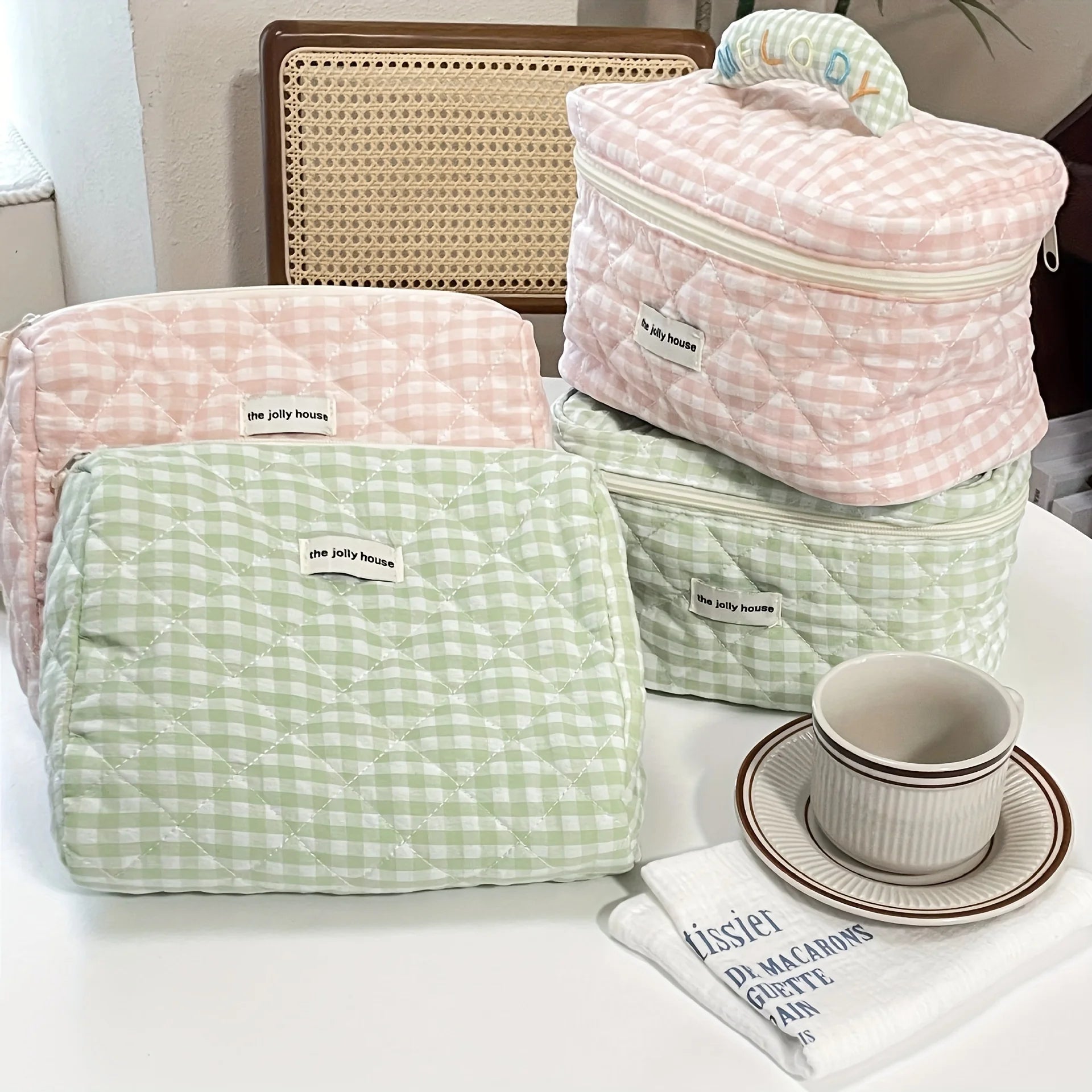 Solid Color Plaid Makeup Bag Travel Cosmetic Organizer - Smarsty