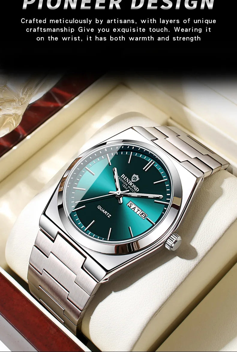 Luxury Stainless Steel Men's Watch with Double Calendar - Smarsty