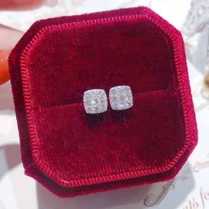 Shiny CZ Square Stud Earrings for Women Versatile Fashion Jewelry - Smarsty