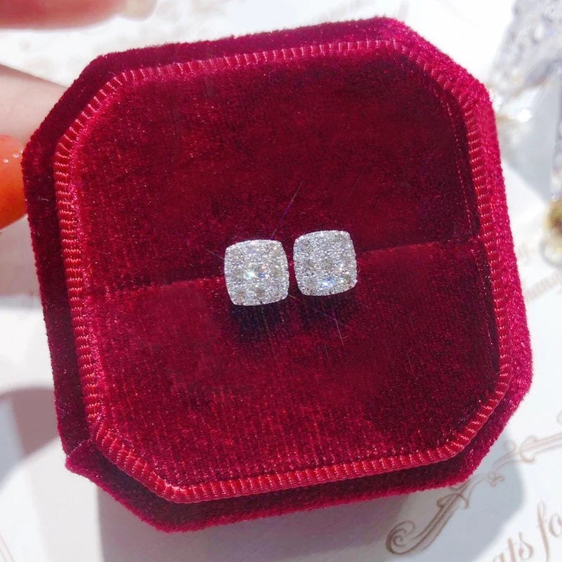 Shiny CZ Square Stud Earrings for Women Versatile Fashion Jewelry - Smarsty