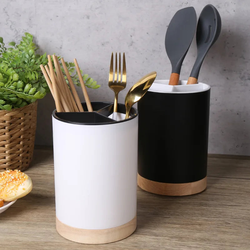 Kitchen Utensil Holder Countertop Multifunction Silverware Organizer Spoon Chopstick Holder Cutlery Storage Drainage Compartment