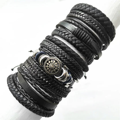 Handmade Black Leather Wrap Bracelets Set for Men and Women - Smarsty