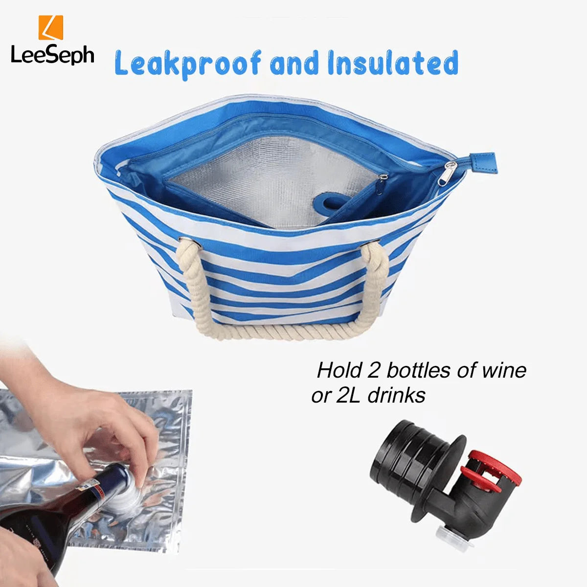 Leeseph Beach Wine Tote Bag with Hidden Dispenser - Smarsty