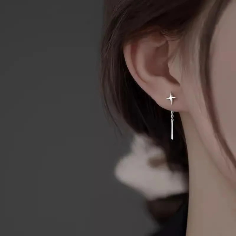 925 Sterling Silver Star Earrings with Tassel Design for Women - Smarsty