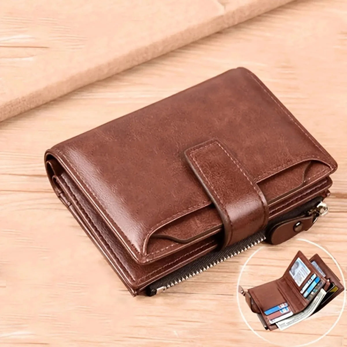 Men's Coin Purse Wallet RFID Anti-theft Man Leather Wallet Zipper Business Card Holder Money Bag Wallet Male - Smarsty