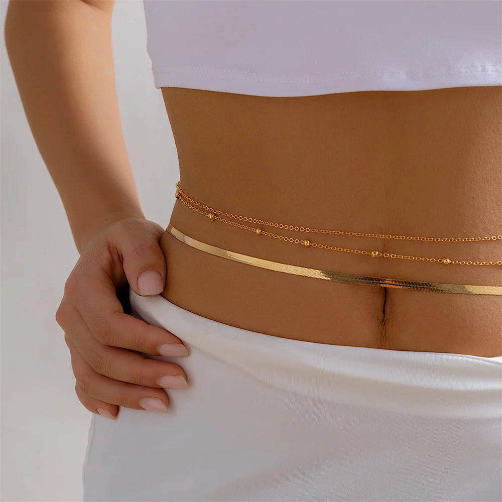 Double Layer Metal Snake Chain Belly Waist Jewelry - Smarsty