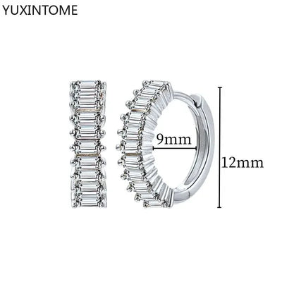 925 Sterling Silver Hoop Earrings White Crystal Luxury - Smarsty