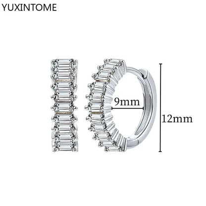 925 Sterling Silver Hoop Earrings White Crystal Luxury - Smarsty