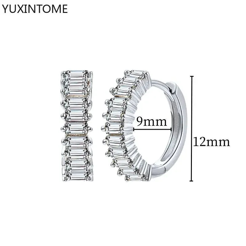 925 Sterling Silver Hoop Earrings White Crystal Luxury - Smarsty
