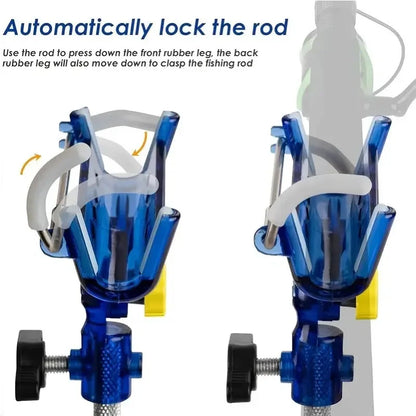2-piece stainless steel fishing rod holder, 360° adjustable one-touch lock, reinforced nylon tip and tapered drill rod self-lock