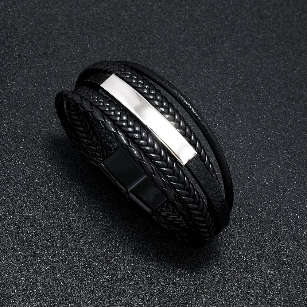 Trendy Leather Bracelets for Men with Stainless Steel Charm - Smarsty